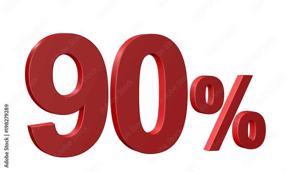 90 percent on white background. Isolated 3D Text 90 percent on white background. Isolated 3D Text