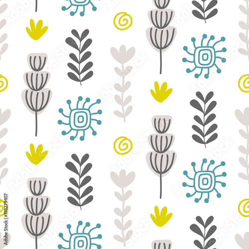 Floral seamless pattern with colorful hand drawn flowers