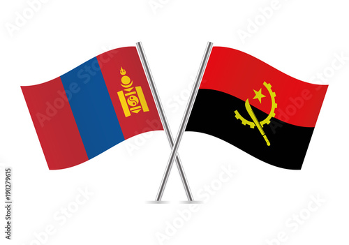 Mongolia and Angola flags. Vector illustration.