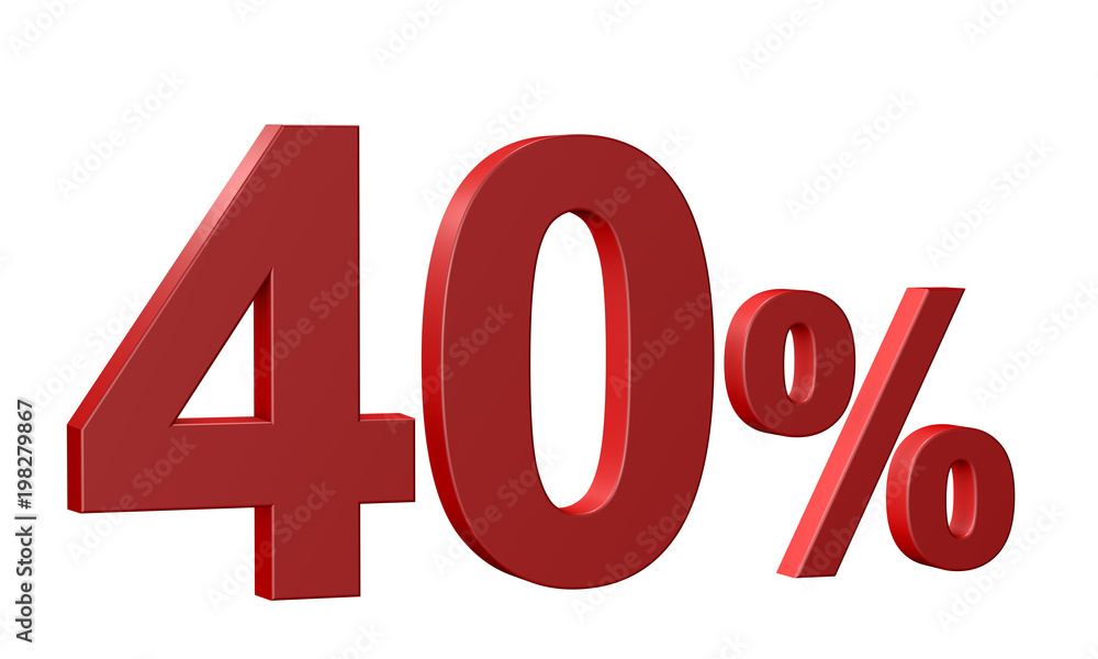 40 percent on white background. Isolated 3D Text 40 percent on white background. Isolated 3D Text