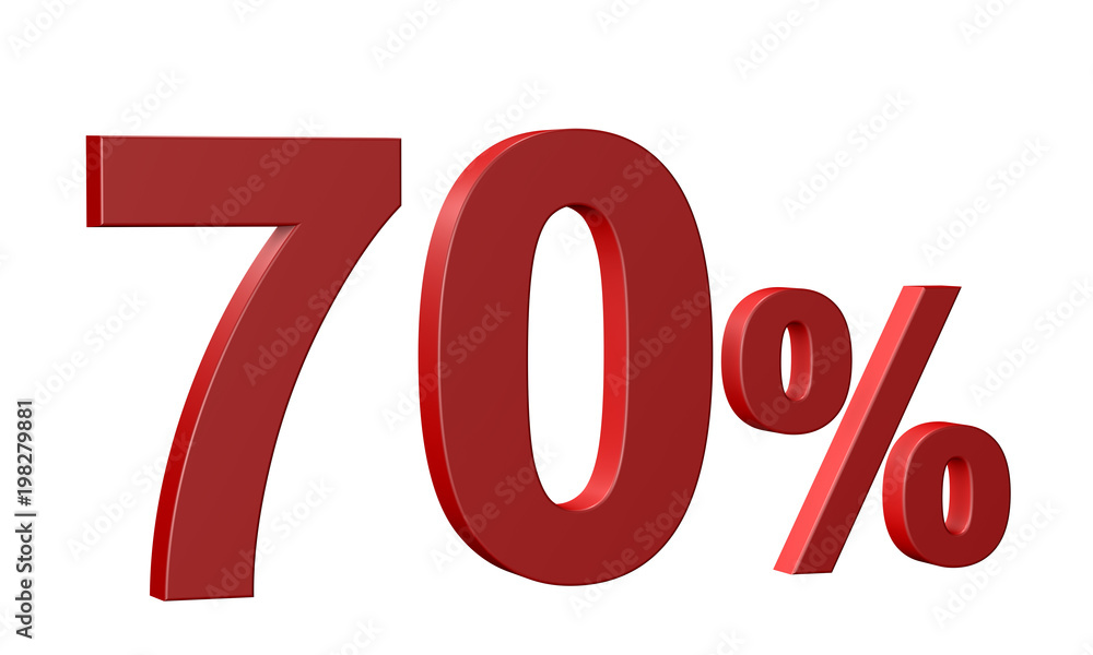 70 percent on white background. Isolated 3D Text 70 percent on white background. Isolated 3D Text