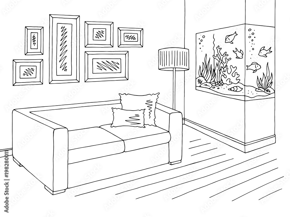 Living Room Cartoon Black And White | Baci Living Room