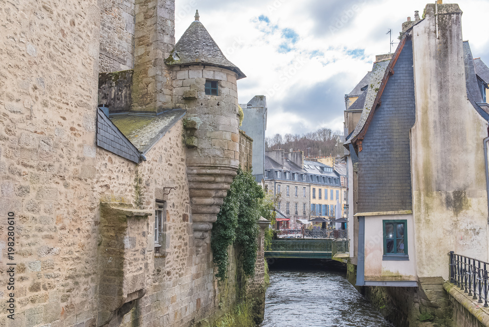 Quimper in Brittany, beautiful old houses on the river Odet, medieval city
