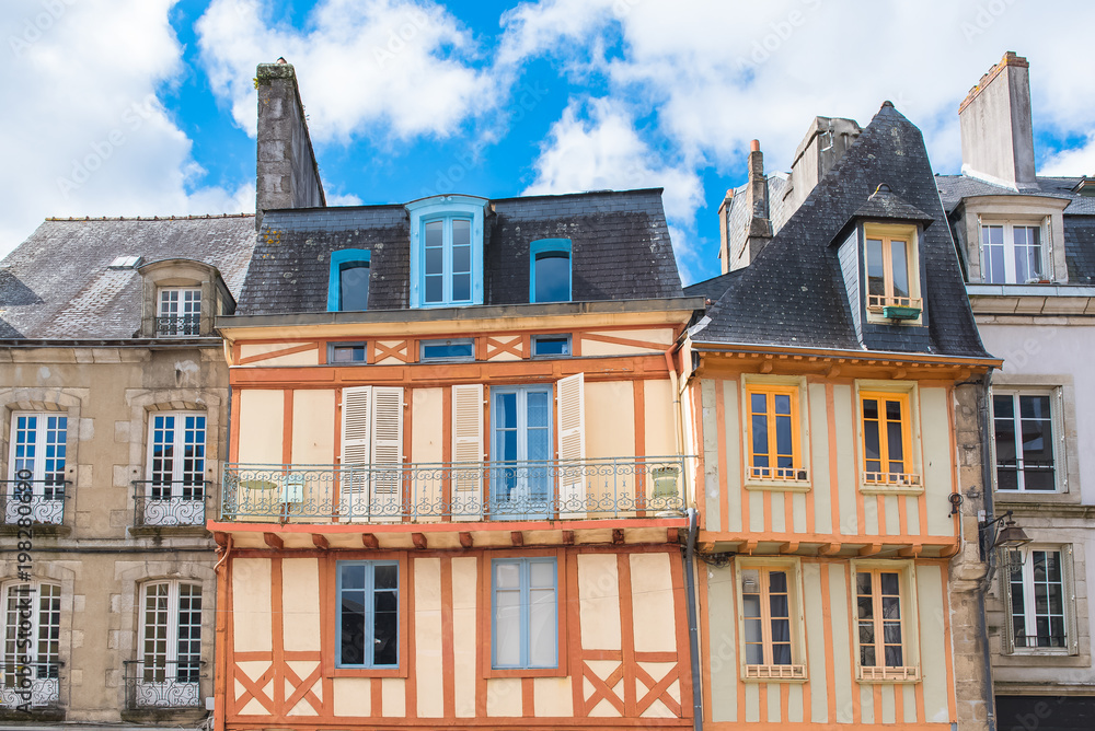 Quimper, old half-timbered house, beautiful touristic town in Brittany 
