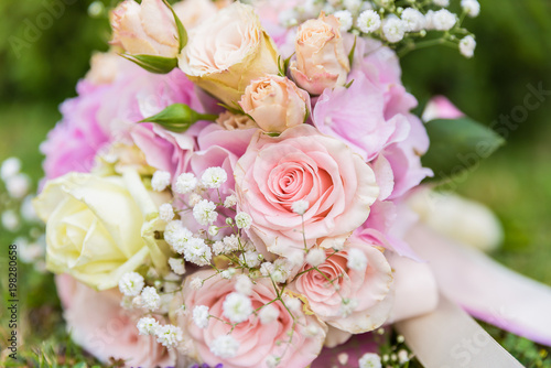 A beautiful wedding bouquet with a loose detail  usable as a background