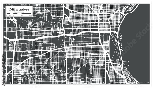 Photo Milwaukee Wisconsin USA City Map in Retro Style. Outline Map.