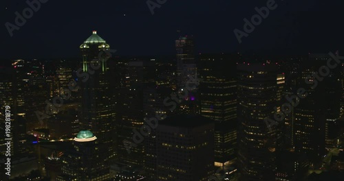 Wallpaper Mural Large American Cities Downtown Seattle Washington Night Skyline Aerial Helicopter View Panning Across Office Towers Twilight Reflection Off Windows Torontodigital.ca