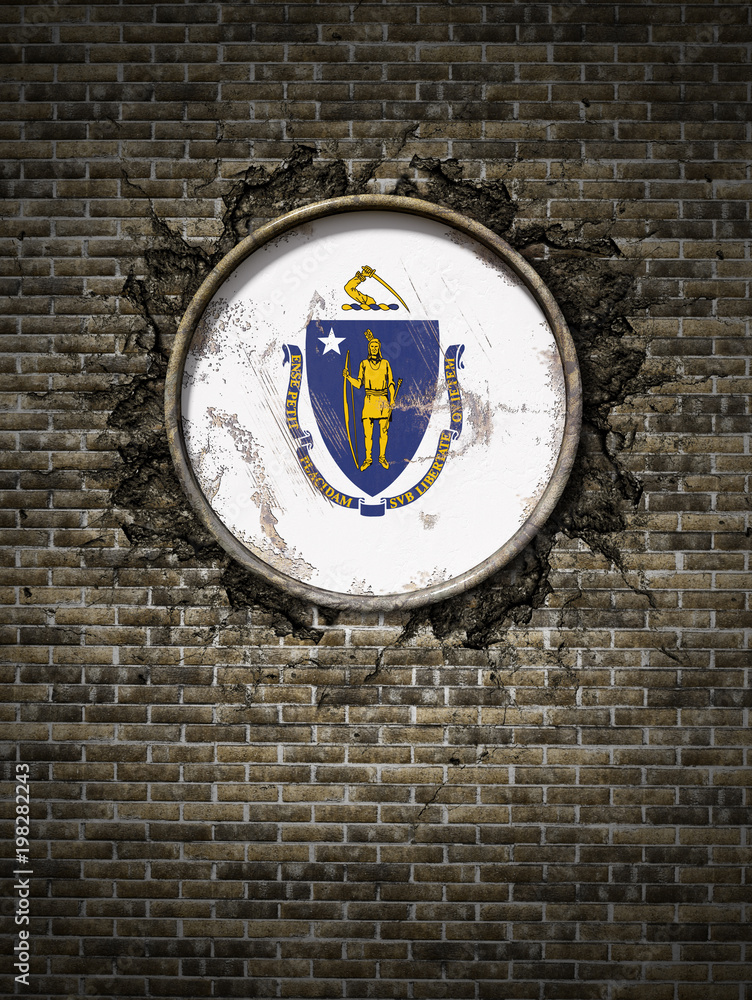 Old Massachusetts flag in brick wall Old Massachusetts flag in brick wall