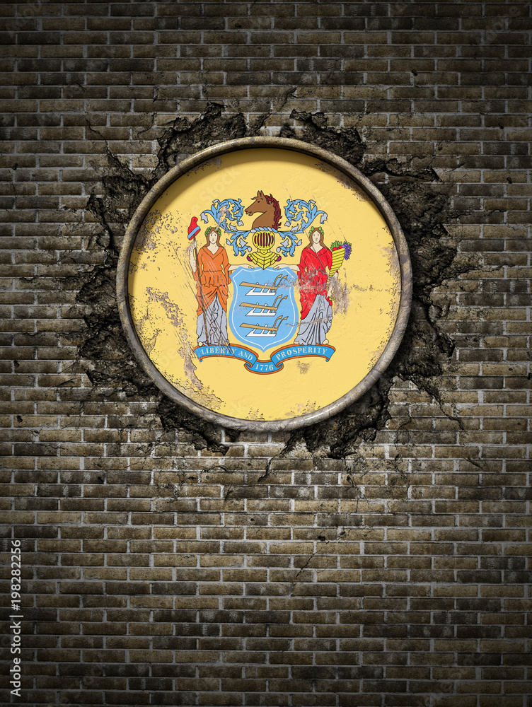 Old New Jersey flag in brick wall Old New Jersey flag in brick wall
