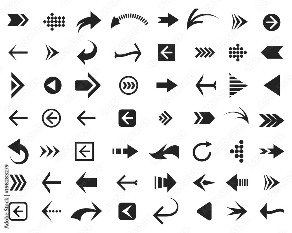 Arrow icons. Arrows signs for download, cycle and motion buttons and computer cursors Arrow icons. Arrows signs for download, cycle and motion buttons and computer cursors