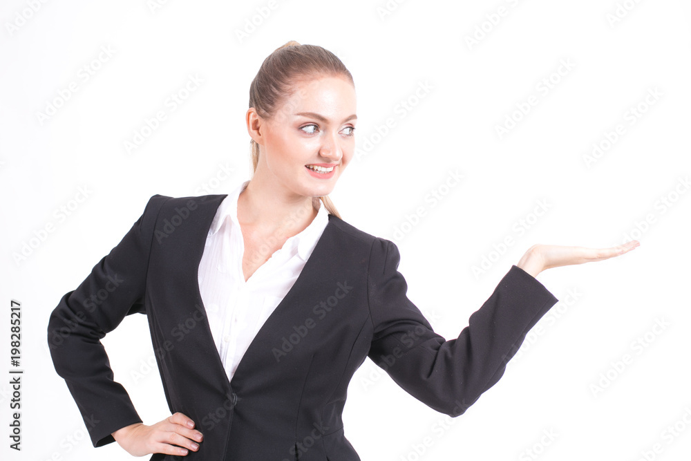 Businesswoman standing with smile isolated on white background. Businesswoman standing with smile isolated on white background.