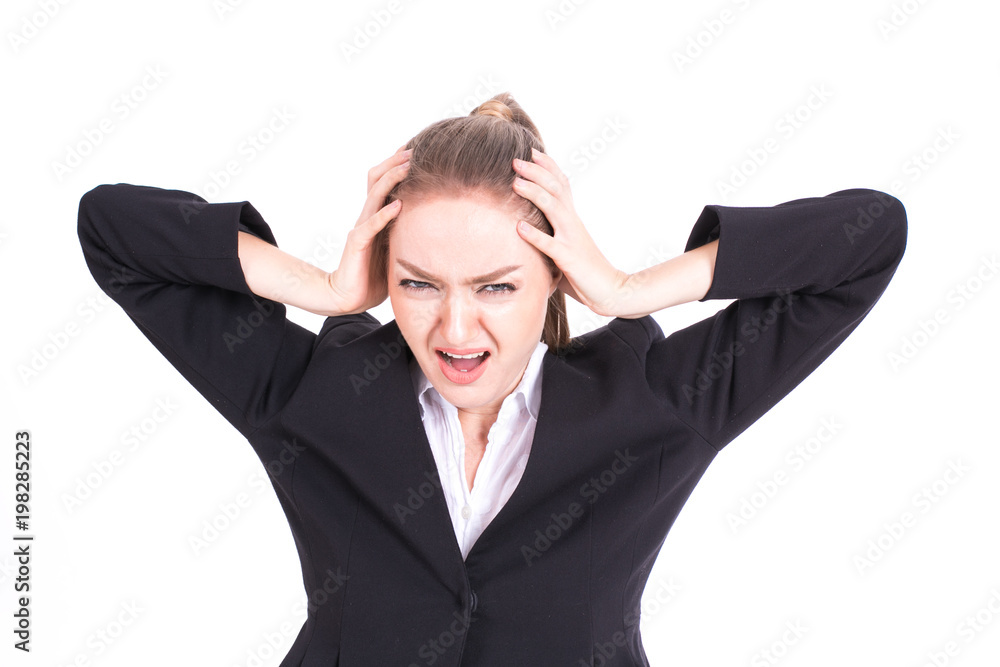 Portrait of Businesswoman with angry emotion isolated on white background. Portrait of Businesswoman with angry emotion isolated on white background.
