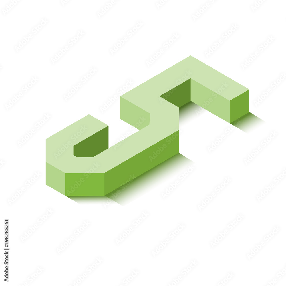Isometric five green icon, 3d character with shadow