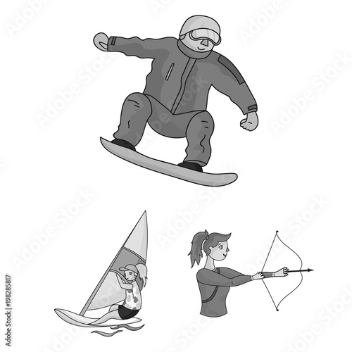 Different kinds of sports monochrome icons in set collection for design. Athlete, competitions vector symbol stock web illustration.