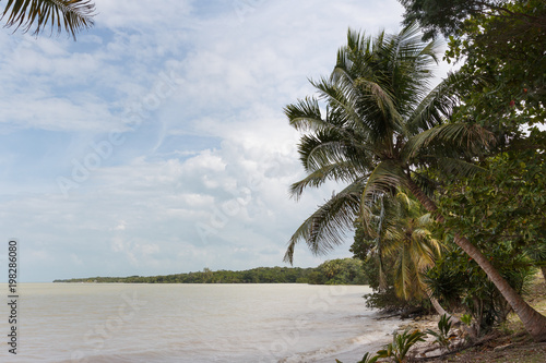 Coastline of Pacific ocean near ruins of Cerros Mayan archaeological site  El Salvador