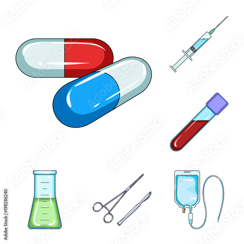 Medicine and treatment cartoon icons in set collection for design. Medicine and equipment vector symbol stock web illustration.