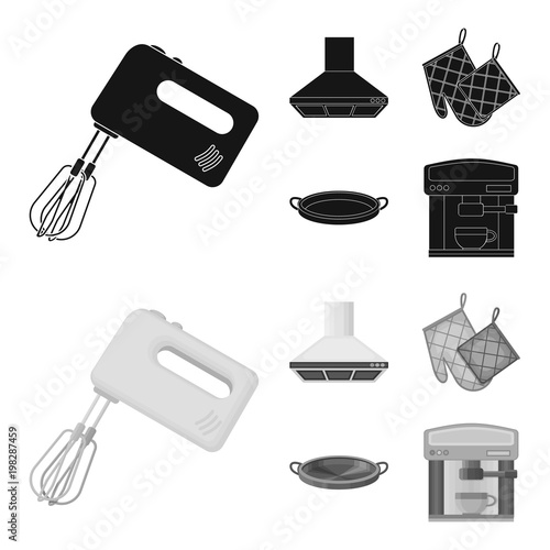 Kitchen equipment black,monochrom icons in set collection for design. Kitchen and accessories vector symbol stock web illustration. photo