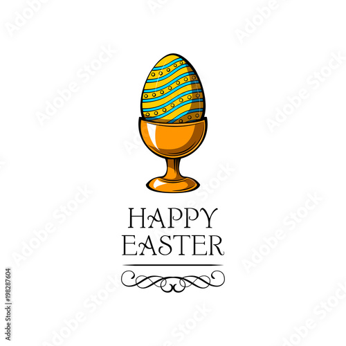 Easter Egg cup. Painted colorful egg. Egg holder. Happy Easter. Swirls, flourish elements. Vector. photo