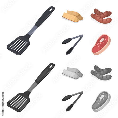 Blade kitchen, firewood, sausages and other for barbecue.BBQ set collection icons in cartoon,monochrome style vector symbol stock illustration web.