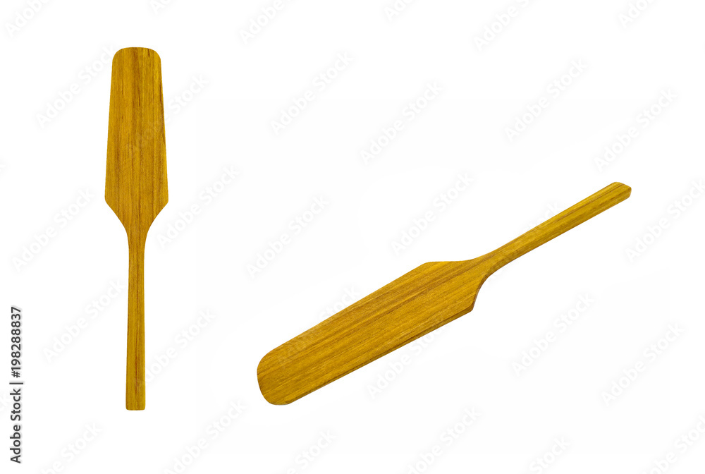 small wooden spatula top and side view, isolated small wooden spatula top and side view, isolated