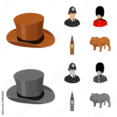England, gentleman, hat, officer .England country set collection icons in cartoon,monochrome style vector symbol stock illustration web.