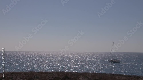 Mediterranean Sea near Porto Cristo with ship, Mallorca, Spain. photo