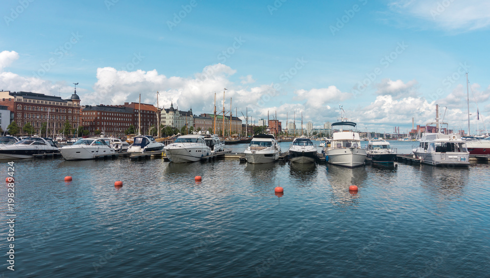 Powerboats moored in the harbor, Helsinki, Finland