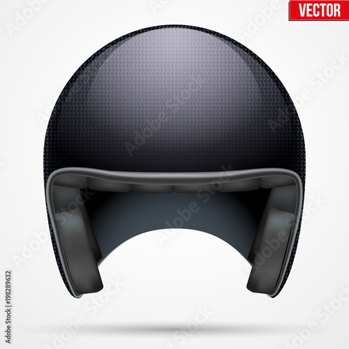 Classic motor helmet model. Front view. Equipment of Road bicycle racing. Carbon color. Vector Illustration isolated on white background.