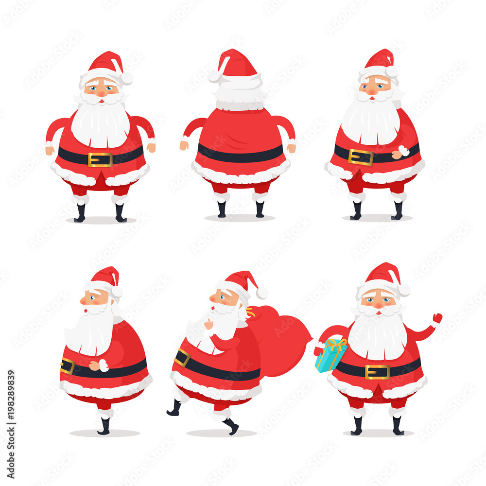 Different Sides of Santa Claus on White Background Different Sides of Santa Claus on White Background