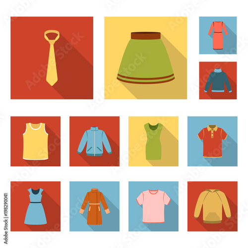 Different kinds of clothes flat icons in set collection for design. Clothes and style vector symbol stock web illustration.