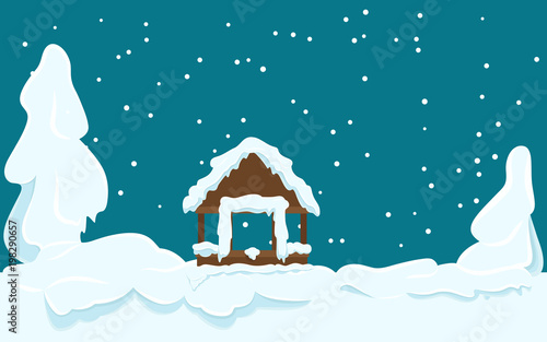 Gazebo Covered with Snow Winter Scene Illustration