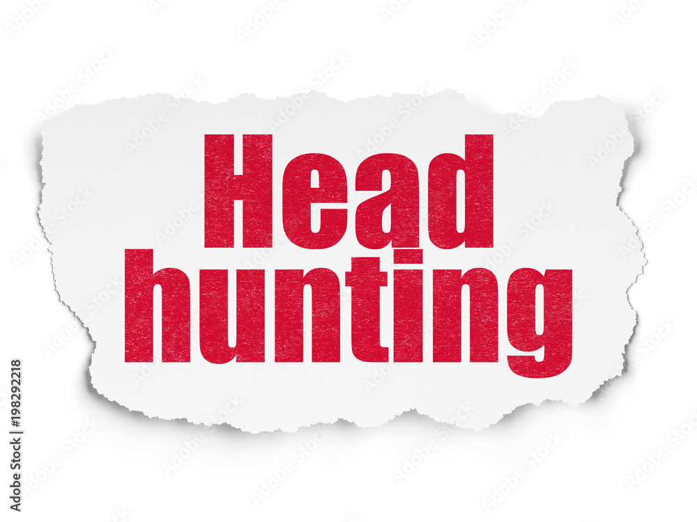Business concept: Painted red text Head Hunting on Torn Paper background with Scheme Of Binary Code Business concept: Painted red text Head Hunting on Torn Paper background with Scheme Of Binary Code