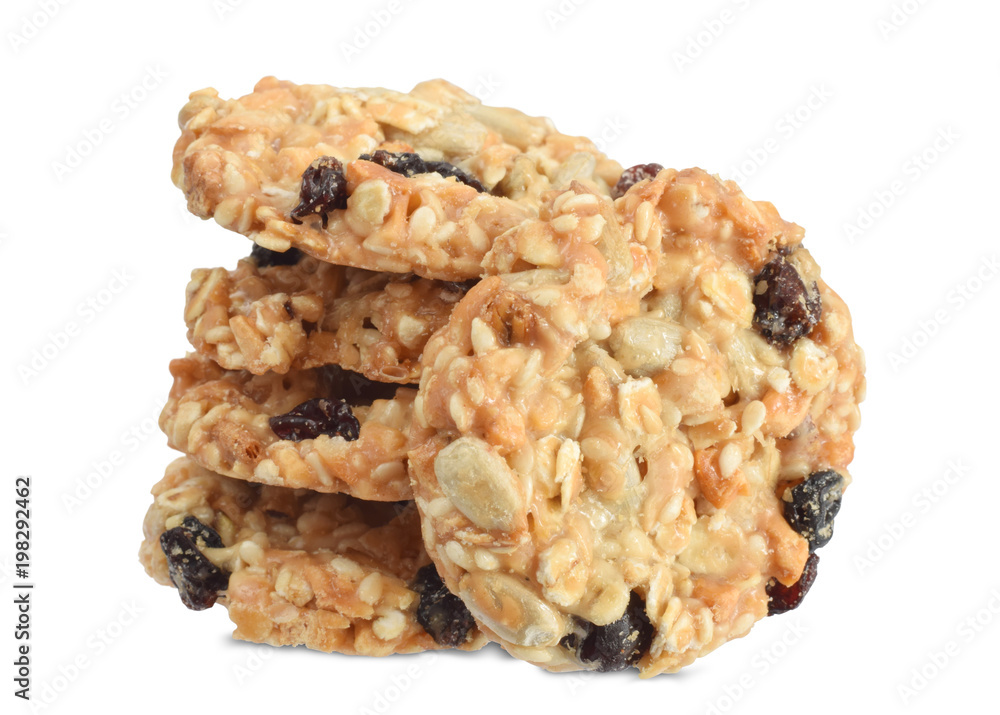 Caramel cookies with cereals isolated on white Caramel cookies with cereals isolated on white
