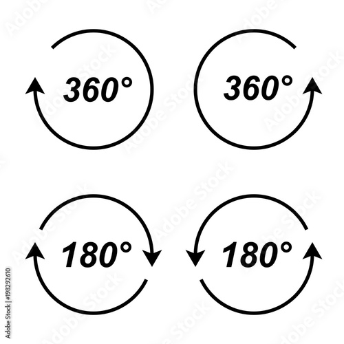 180 and 360 degree angles, rotation. vector icon.