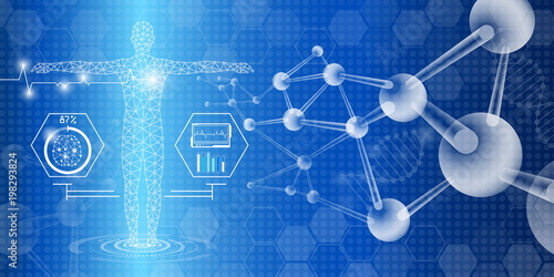 abstract background technology concept in blue light,brain and human body heal ,technology modern medical science in future and global international medical with tests analysis clone DNA human