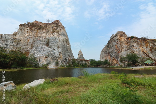 Scenic view of rocky mountain of khao Ngu Stone Park , Ratchaburi , Thailand.