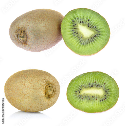Kiwi. Brown ripe kiwi and fruit slice isolated on white background