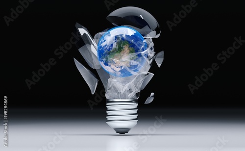 Fototapeta Naklejka Na Ścianę i Meble -  3D Rendering Of Realistic Broken Classic Light Bulb With Earth Globe Inside On White Background The Elements Of This Image Furnished By NASA