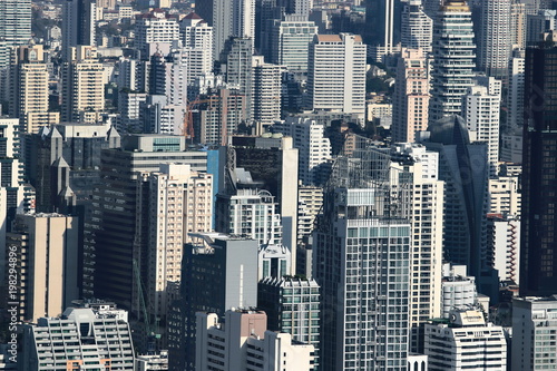 Aerial view of contemporary modern building in Bangkok cityscape