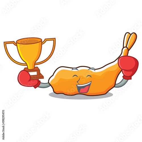 Boxing winner tempura mascot cartoon style