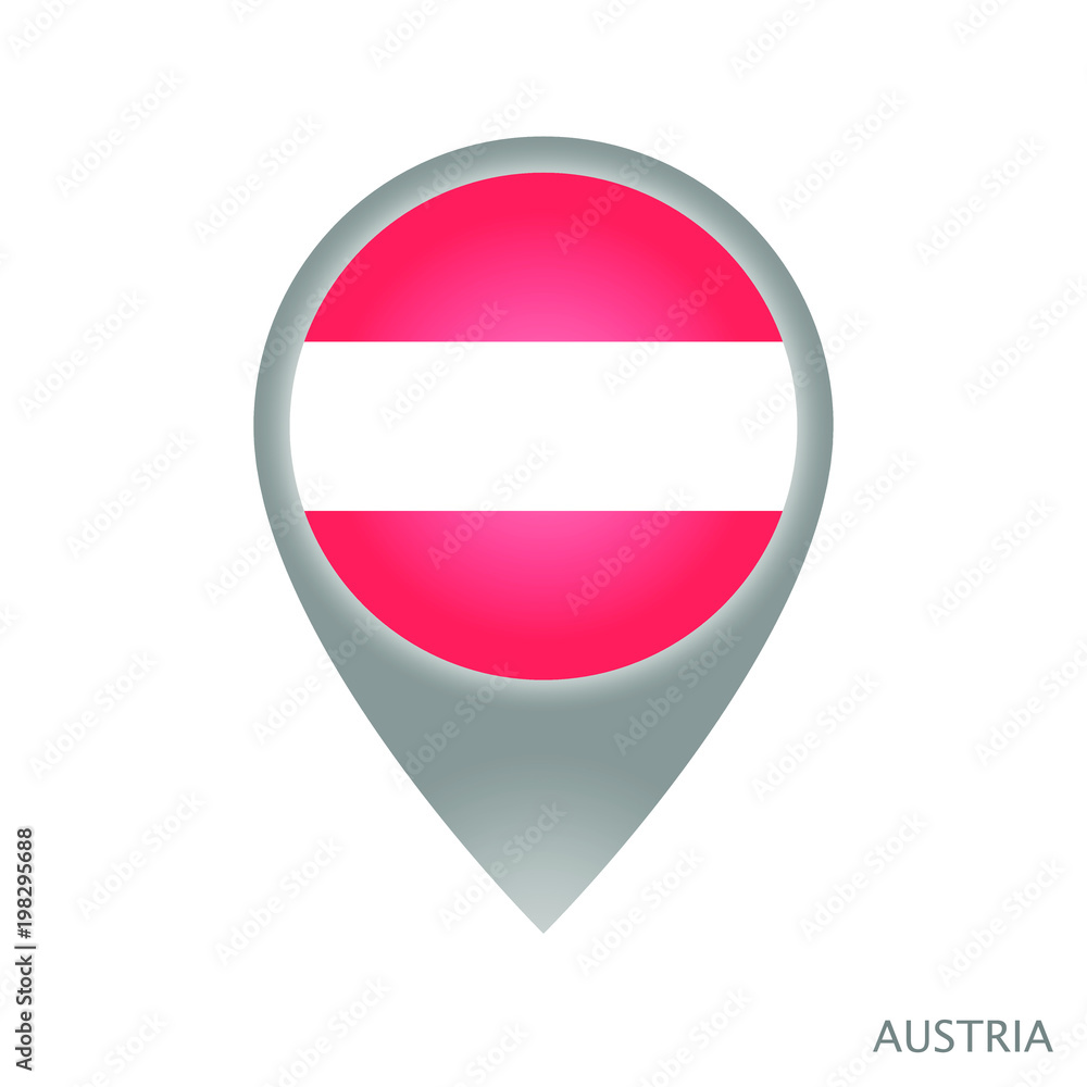 Map pointer with flag of Austria. Gray abstract map icon. Vector Illustration. Map pointer with flag of Austria. Gray abstract map icon. Vector Illustration.