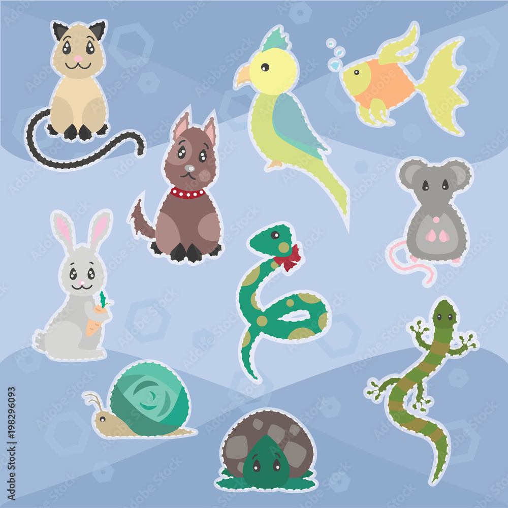 Naklejka premium Colorful Sketch Nice Pets Collection