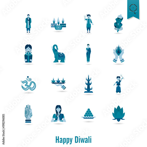 Diwali. Indian Festival Icons