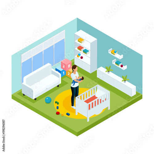 Isometric Colorful Children Care Template