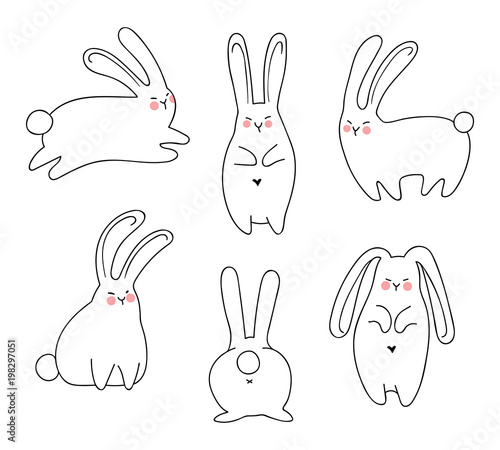 Hand-drawn rabbits set