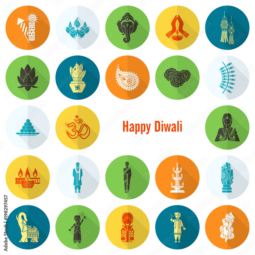 Diwali. Indian Festival Icons