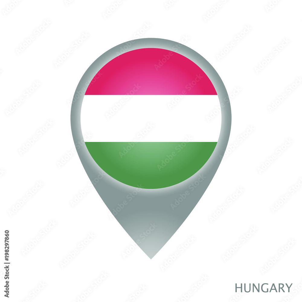 Map pointer with flag of Hungary. Gray abstract map icon. Vector Illustration. Map pointer with flag of Hungary. Gray abstract map icon. Vector Illustration.