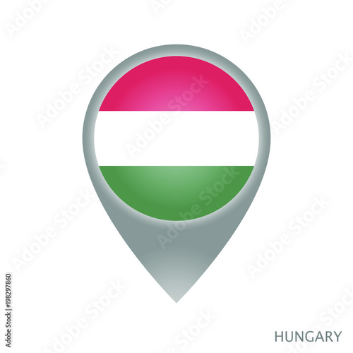 Free Download Map pointer with flag of Hungary. Gray abstract map icon. Vector Illustration. - GFXLoad