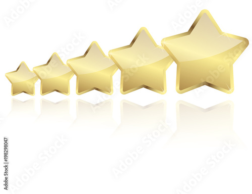 five golden stars with reflection in a row