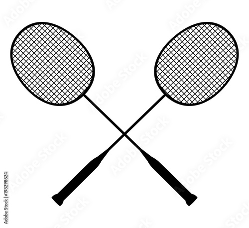 Vector black silhouette of crossed badminton rackets with shuttlecock
